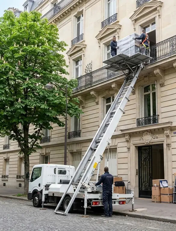 Monte-meuble utilisé par notre déménageur Paris 16e pour le transport sécurisé de meubles volumineux.