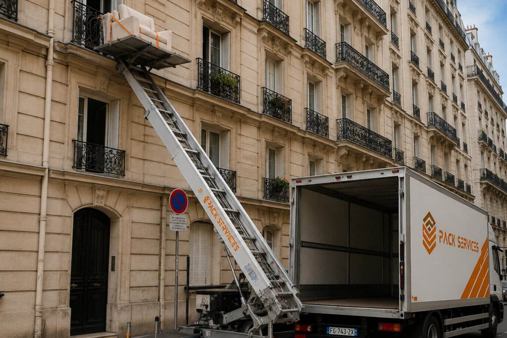 monte meubles à paris 17 utilisé par nos déménageurs afin de faciliter le transfert de meubles lourds à travers le balcon